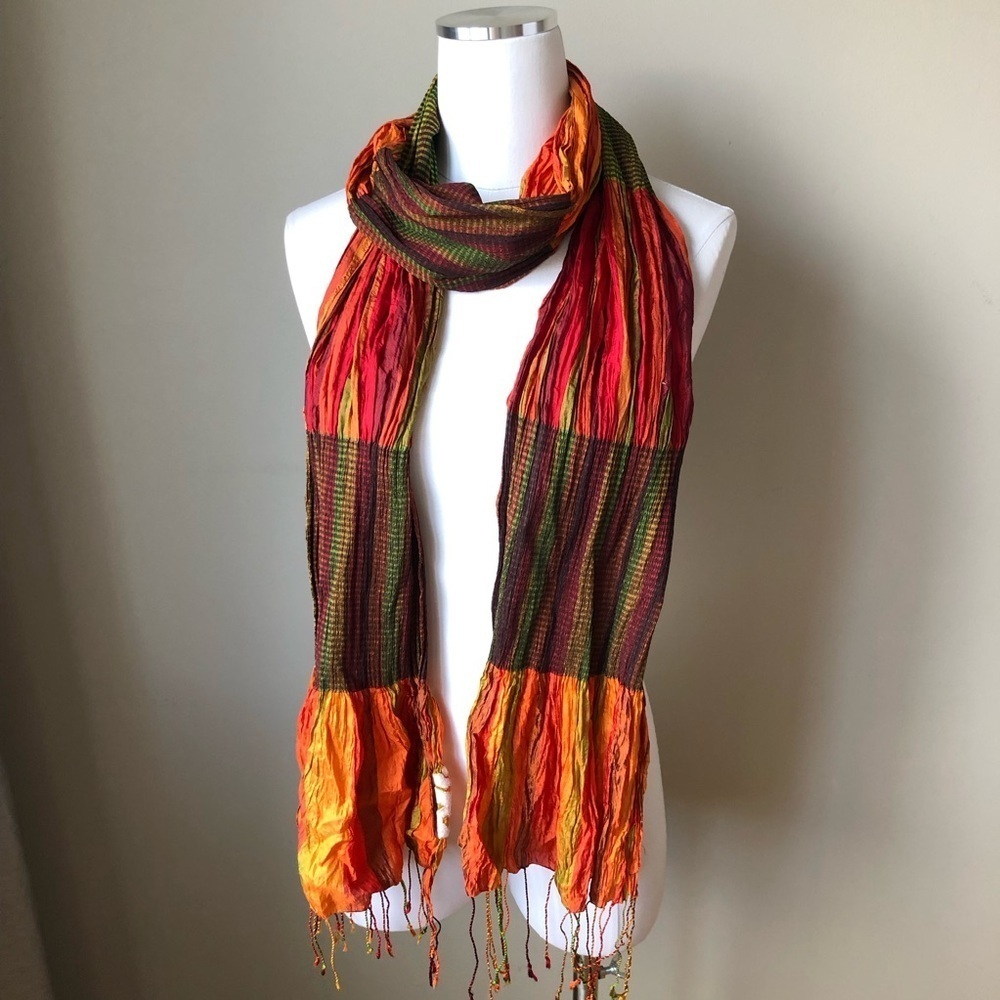 Beautiful Vintage Raw Silk Color Block Ethnic Scarf